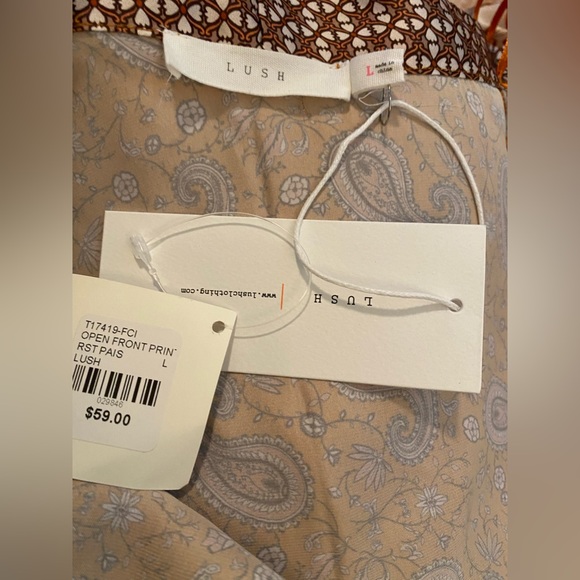 Lush Women's Floral Border Print Satin Long Open Kimono/Duster, Size L - Picture 7 of 8